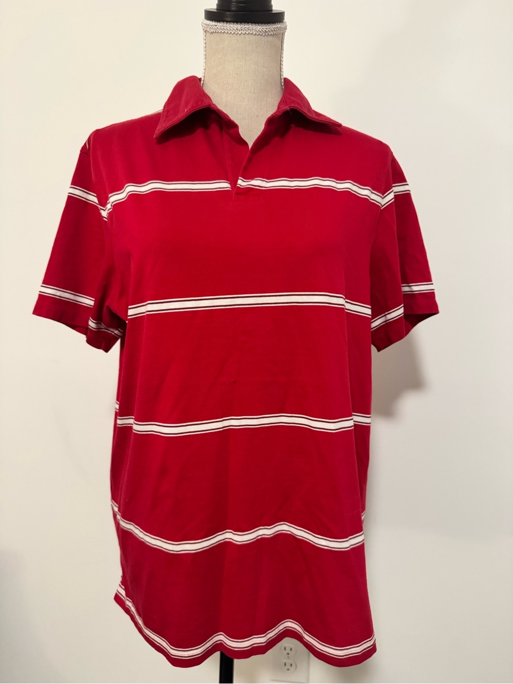 Banana Republic Red 100% Cotton Polo with White Stripes Size M